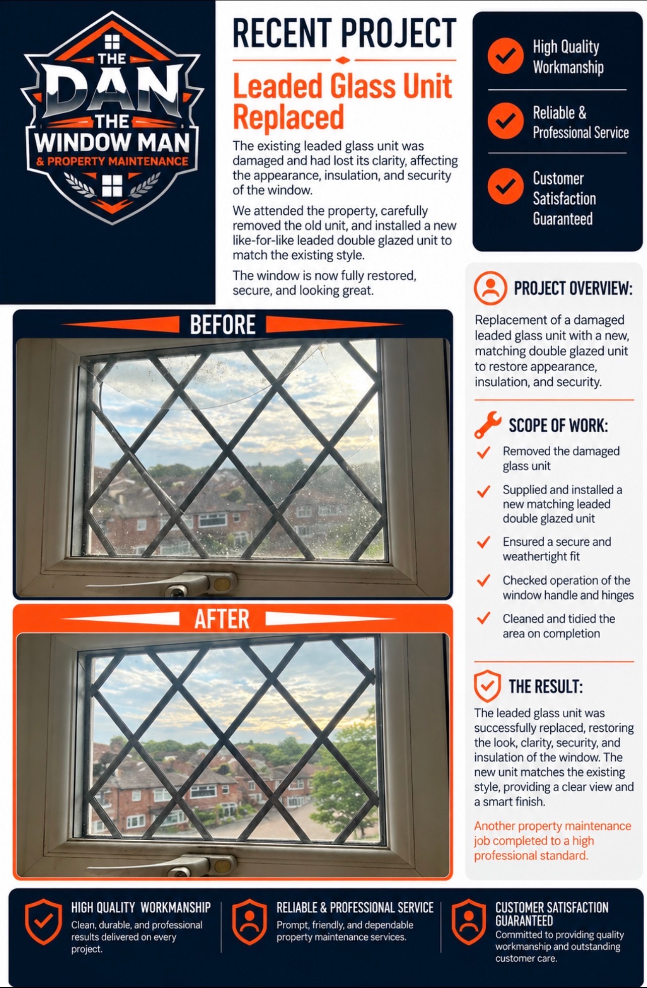 Leaded glass unit replacement — before and after